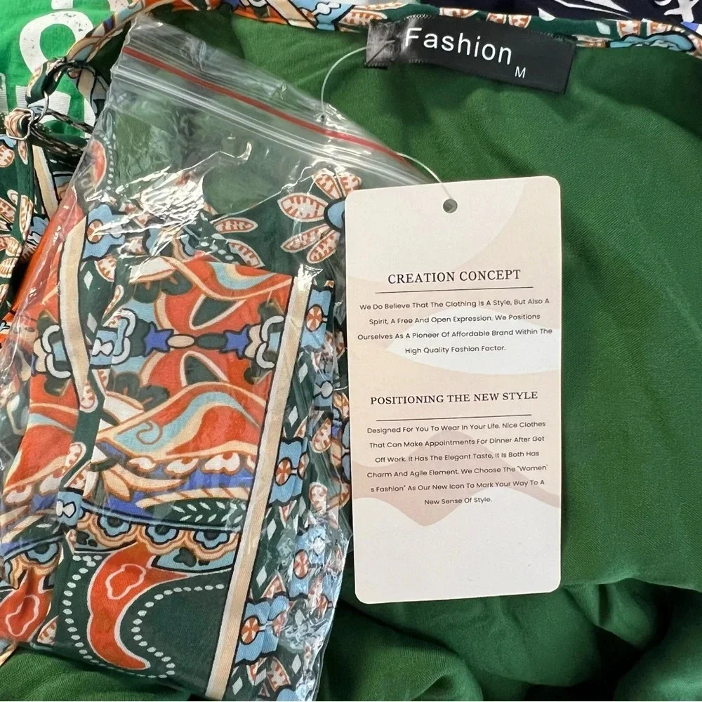 NWT Fashion Green Orange Paisley Bohemian Hippie Casual Dress Women Size Medium - Picture 11 of 14